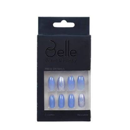 Picture of BELLE PRESS ON NAILS (MOJ) COFFIN SHAPE GLOSSY OMBRE BLUE