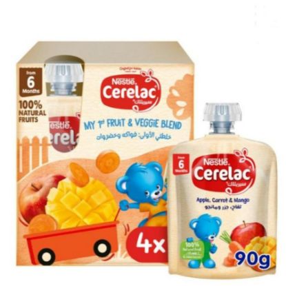 Picture of CERELAC PUREE APPLE MANGO CARROT (4*90G) FAMILY PACK+6 MNTHS