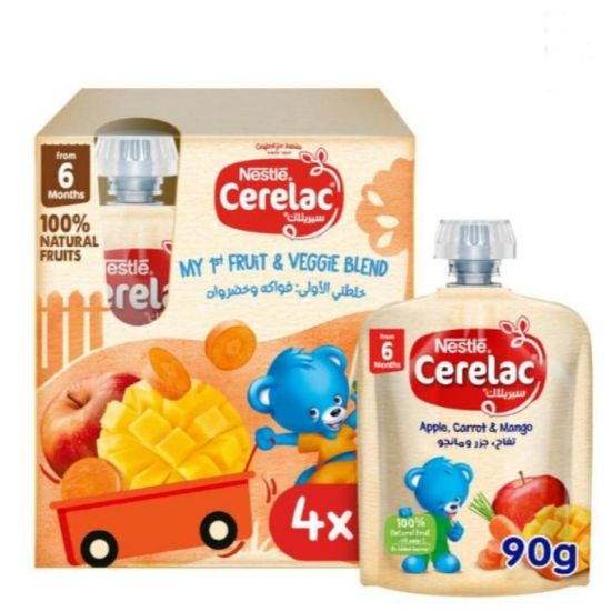 Picture of CERELAC PUREE APPLE MANGO CARROT (4*90G) FAMILY PACK+6 MNTHS