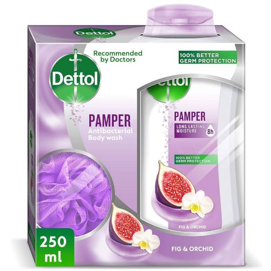 Picture of DETTOL BODY WASH PAMPER FIG & ORCHID 250 ML+PUFF