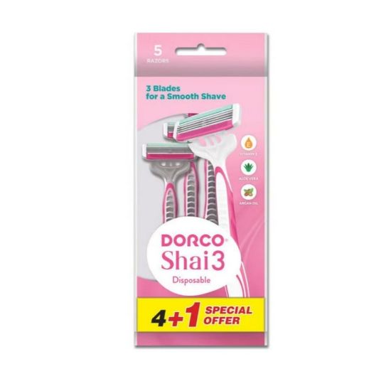 Picture of DORCO DISPOSABLE RAZOR5PCS IN BAG(4+1):TNB200 PK-5P-PINK - PC-00562