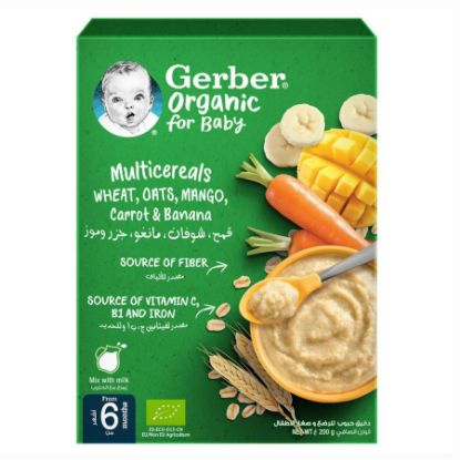 Picture of GERBER ORGANIC CEREAL WHEAT OATS & MANGO +6 MONTHS 200 GM