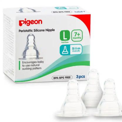 Picture of PIGEON SILICONE NIPPLE SLIM NECK 7+M L 3 PC BOX N17354-3544