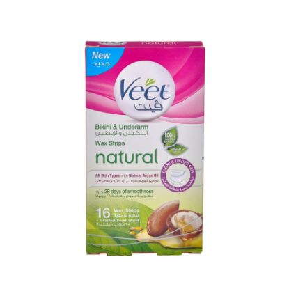 Picture of VEET BIKINI & UNDERARM WAX STRIPS NATURAL ARGAN OIL 16 STRIP